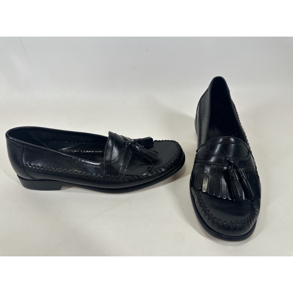 Bass Mens‎ Loafers Lowell Size 9 M Black Leather Kiltie Tassel Slip On